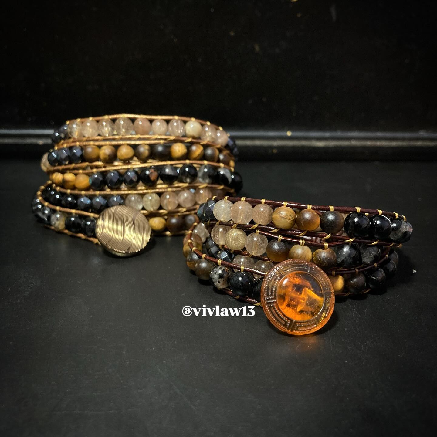 Black Tourmaline, Tigers Eye and Mix Rutilated Quartz Infinity Bracelet