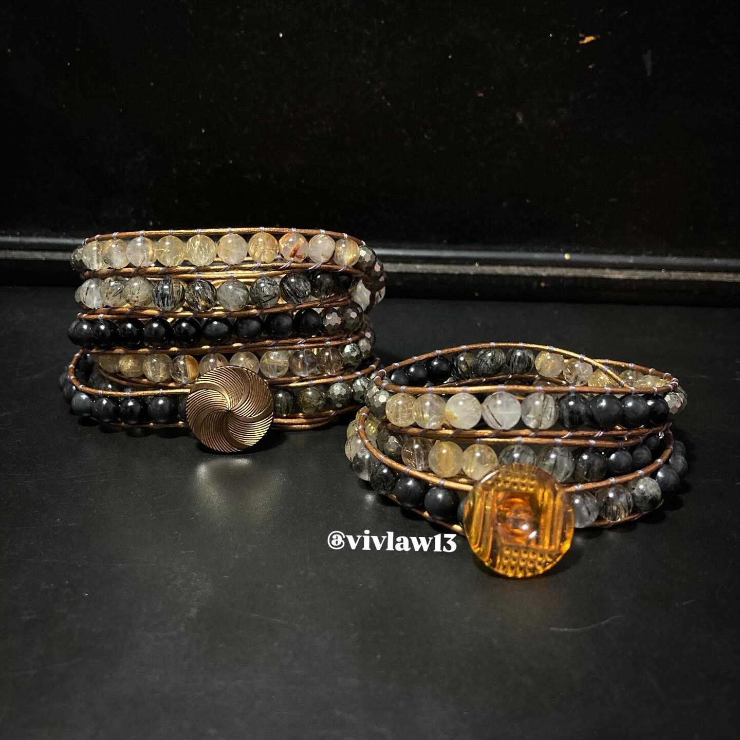 Rainbow Obsidian, Black Rutilated Quartz and Gold Rutilated Quartz Infinity Bracelet