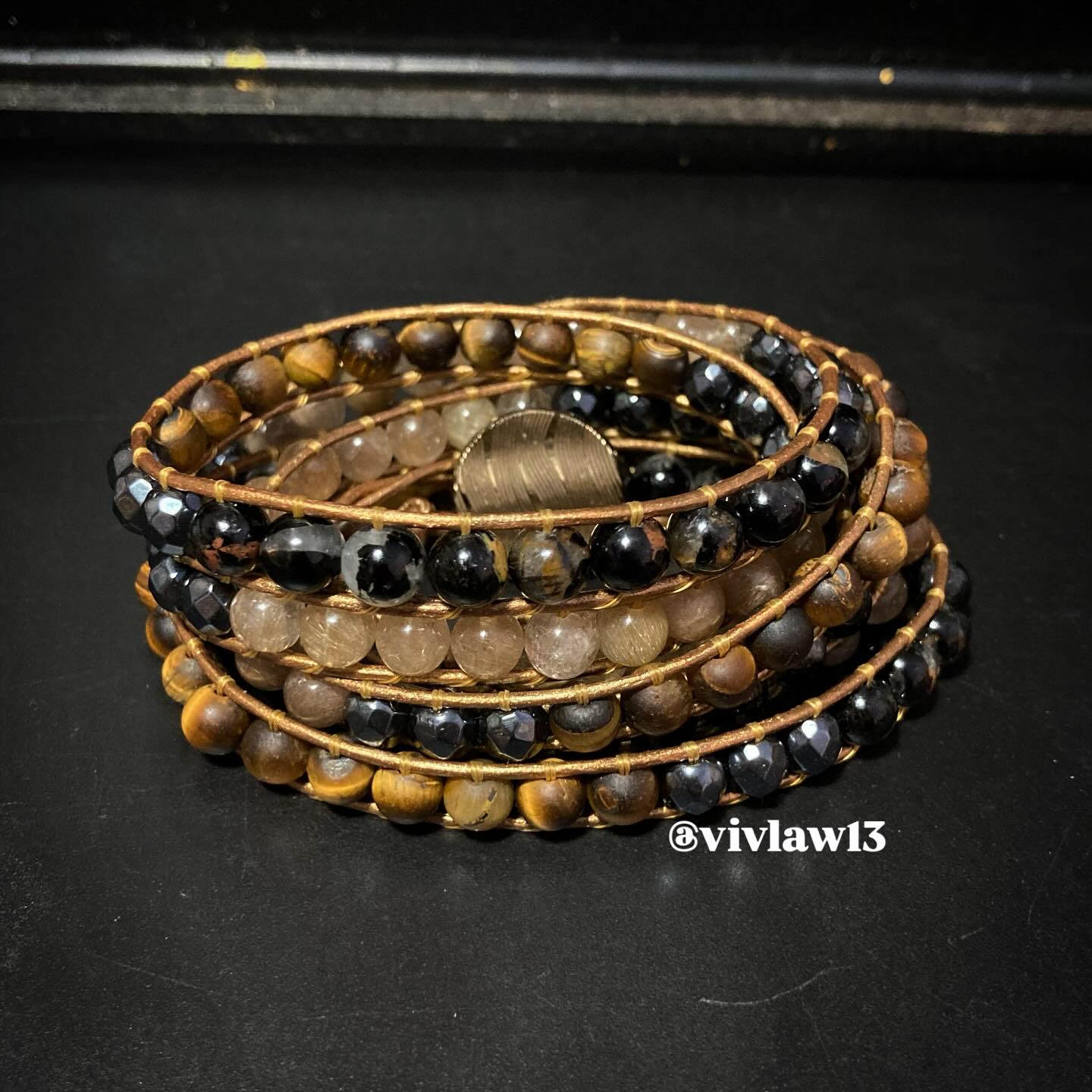 Black Tourmaline, Tigers Eye and Mix Rutilated Quartz Infinity Bracelet