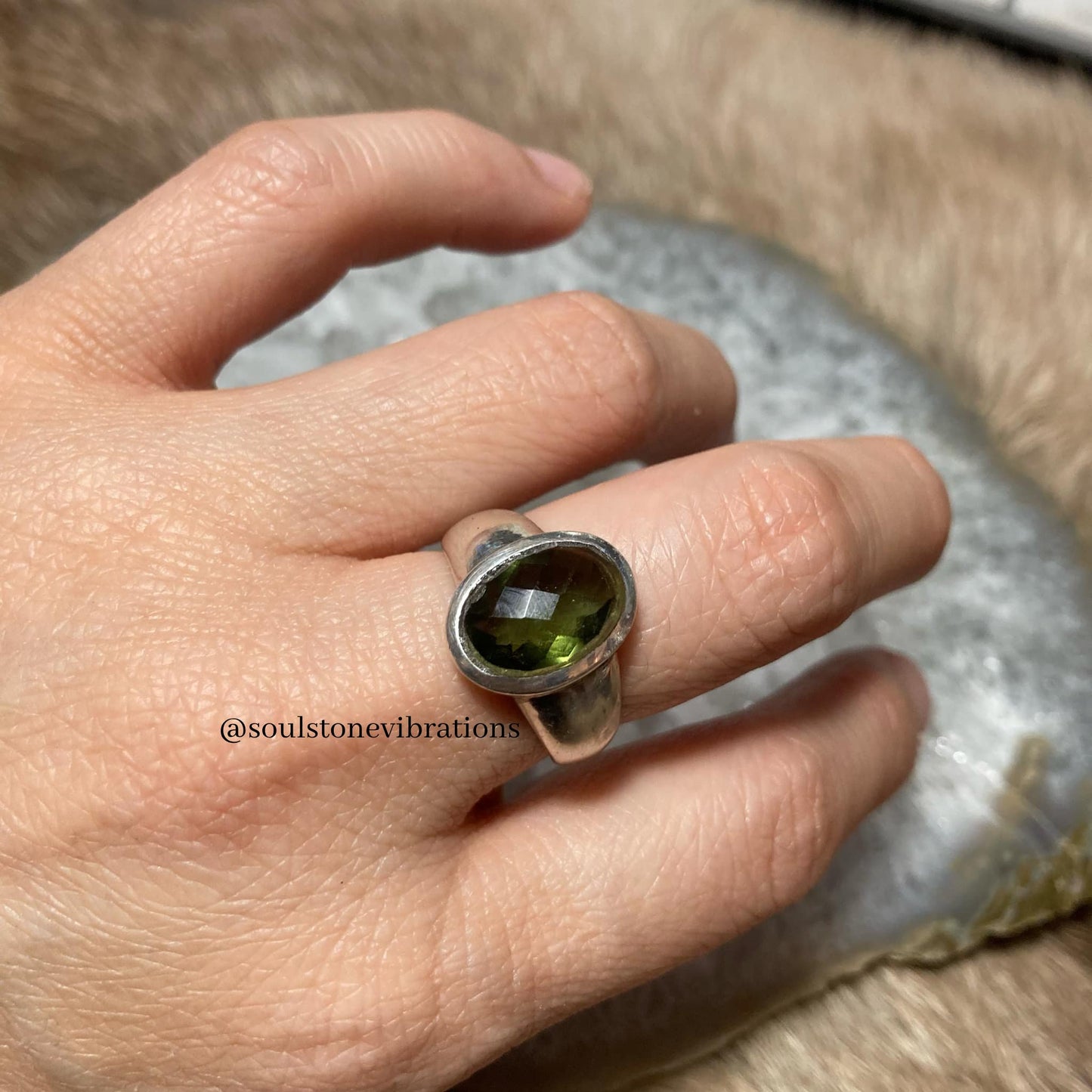 Used (Like new) - Moldavite Large Faceted Ring