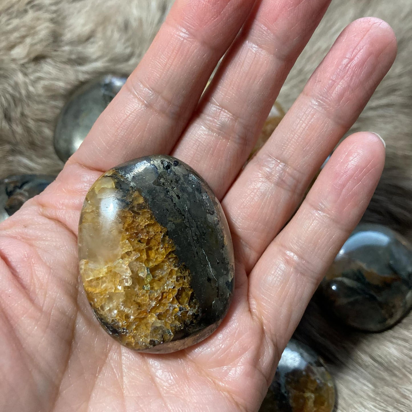 Golden Healer with Pyrite Inclusion Palm Stone