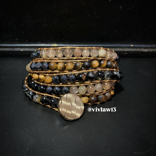 Black Tourmaline, Tigers Eye and Mix Rutilated Quartz Infinity Bracelet
