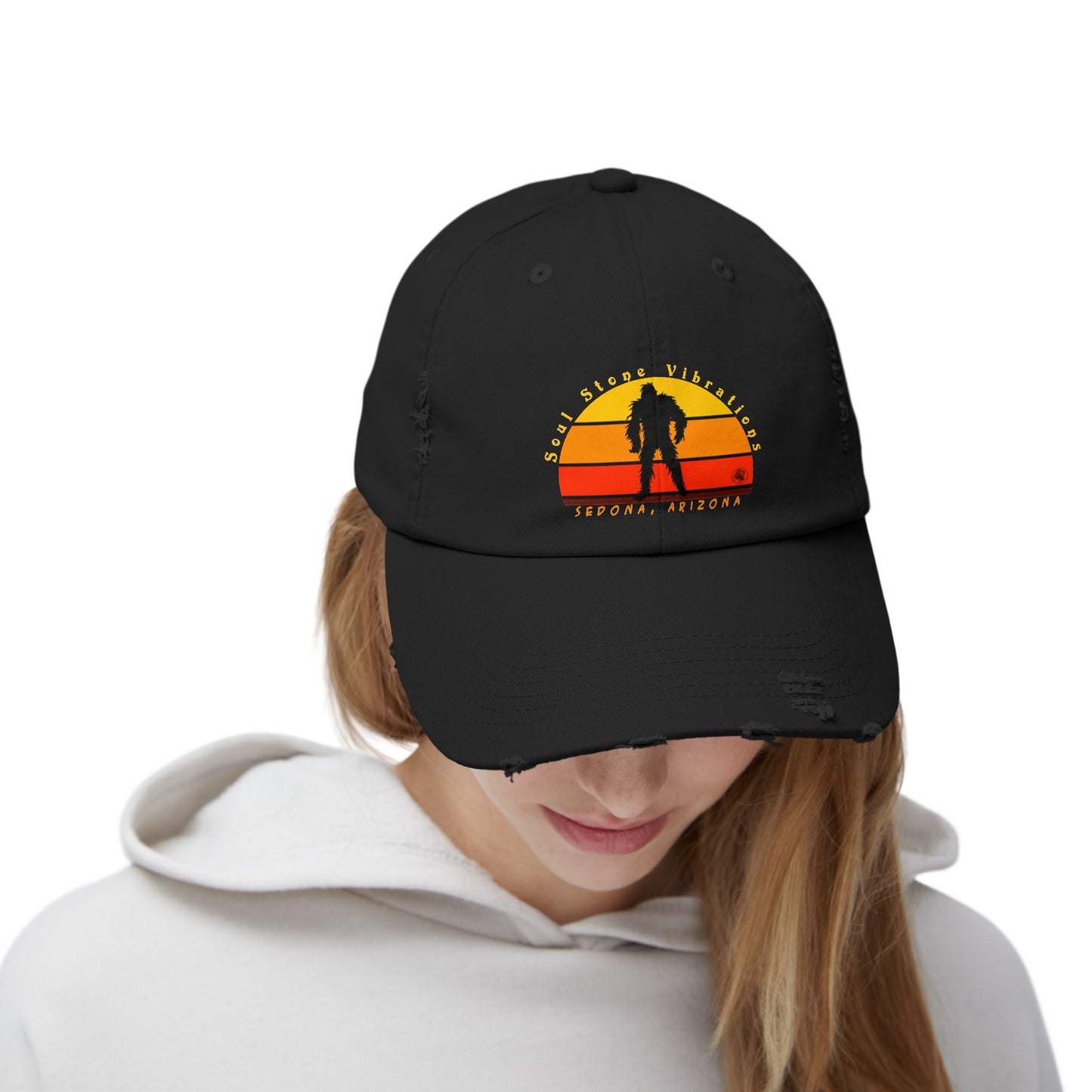 Bigfoot Red Sunset Unisex Distressed Cap