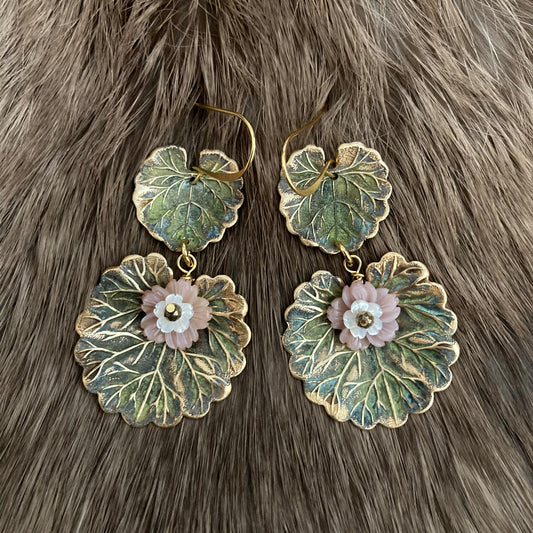 Lilly Pad Patina Brass Earrings